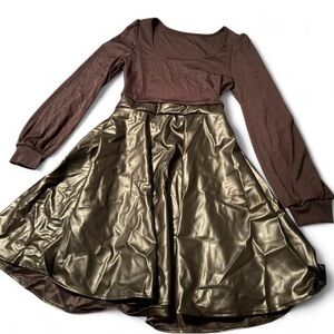 SHEIN Brown and Gold Long Sleeve Dress